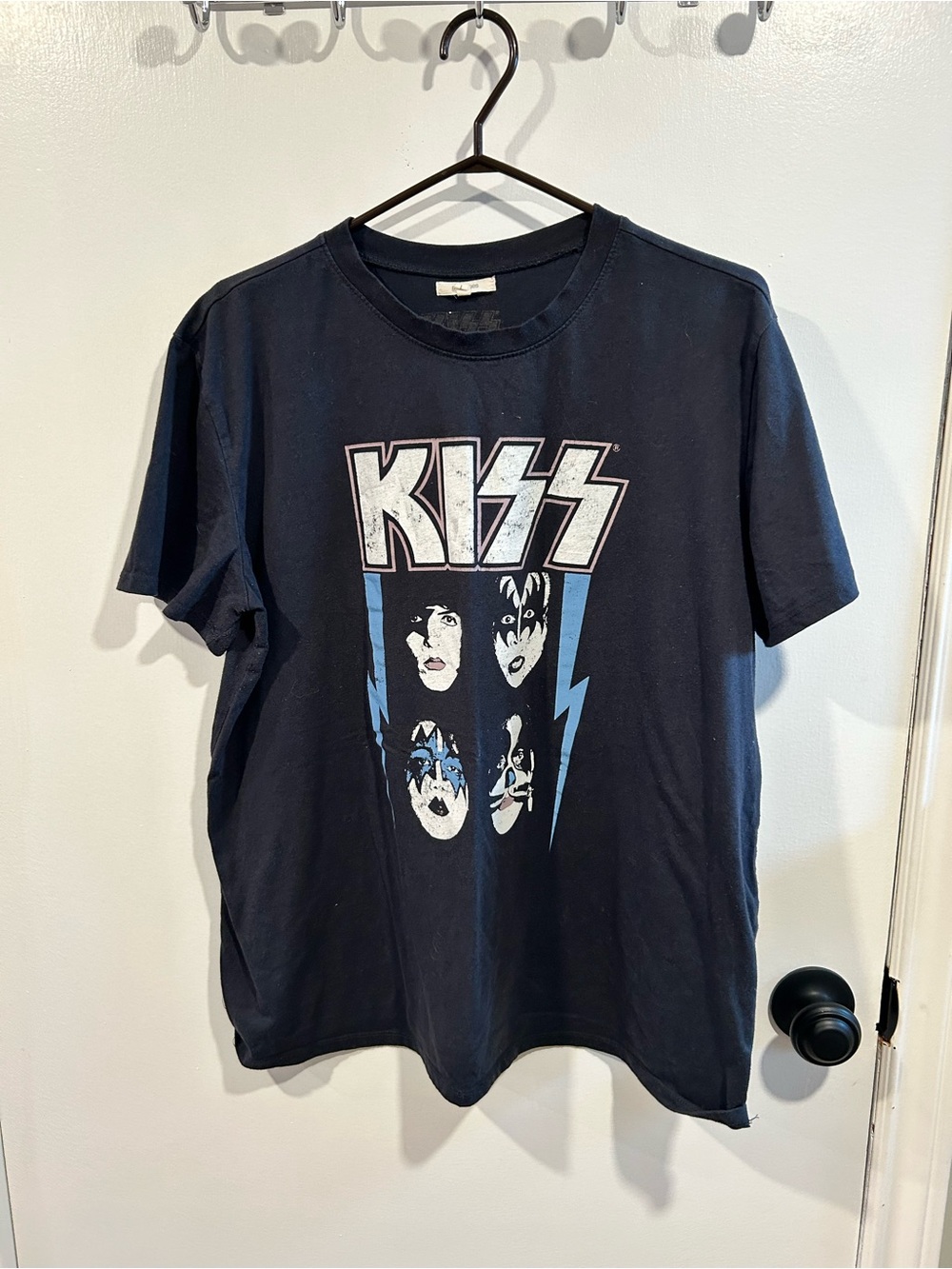 Maurices Black KISS Graphic Tee with Blue & White Print